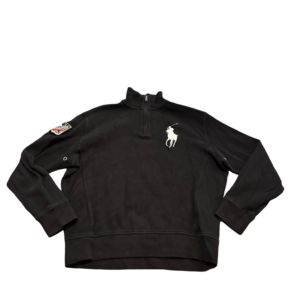 Polo Ralph Lauren Mens Black Big Pony Quarter Zip Ski Patch Sweatshirt Size M